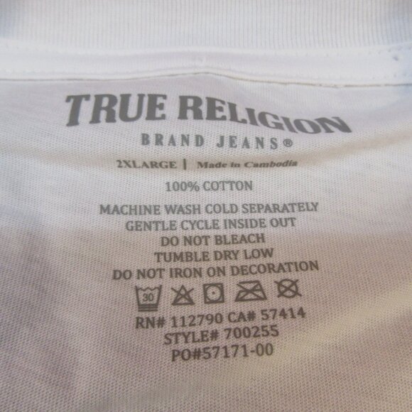 True Religion Men’s Graphic Tee – Size 2XL – Red & Blue Logo Graphic on White - Picture 4 of 8